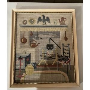Framed Antique Needlepoint 12 in x 14 in Antique Tapestry Gorgeous